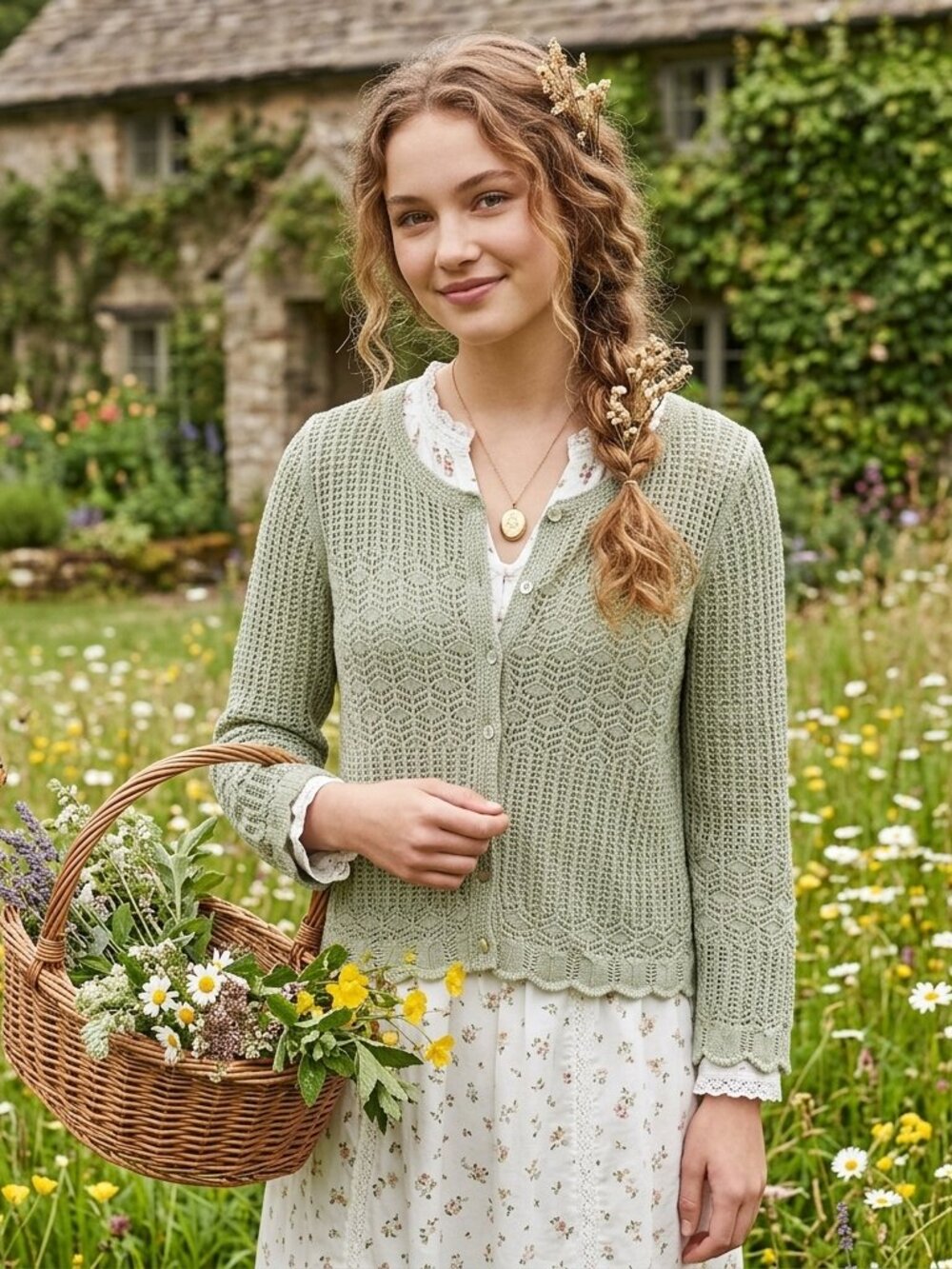 Sundance Green Button Front Living Cassatt Pointelle Cardigan Sz MP